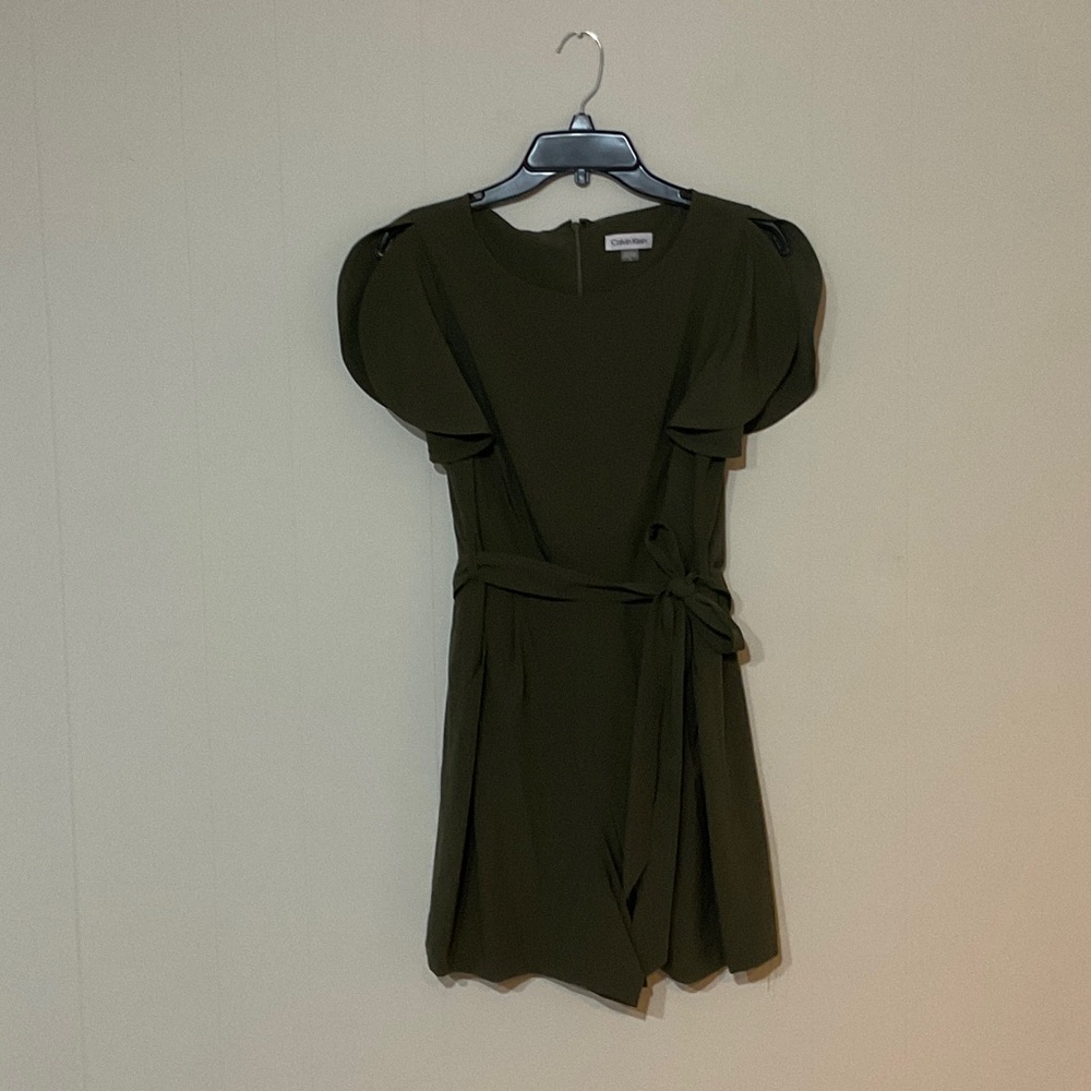 Calvin Klein Dark Green Romper with Slit Drape Sleeves